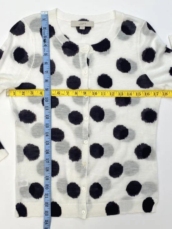 LOFT Black Ikat Dot White Sheer Cardi Size M - Picture 9 of 9